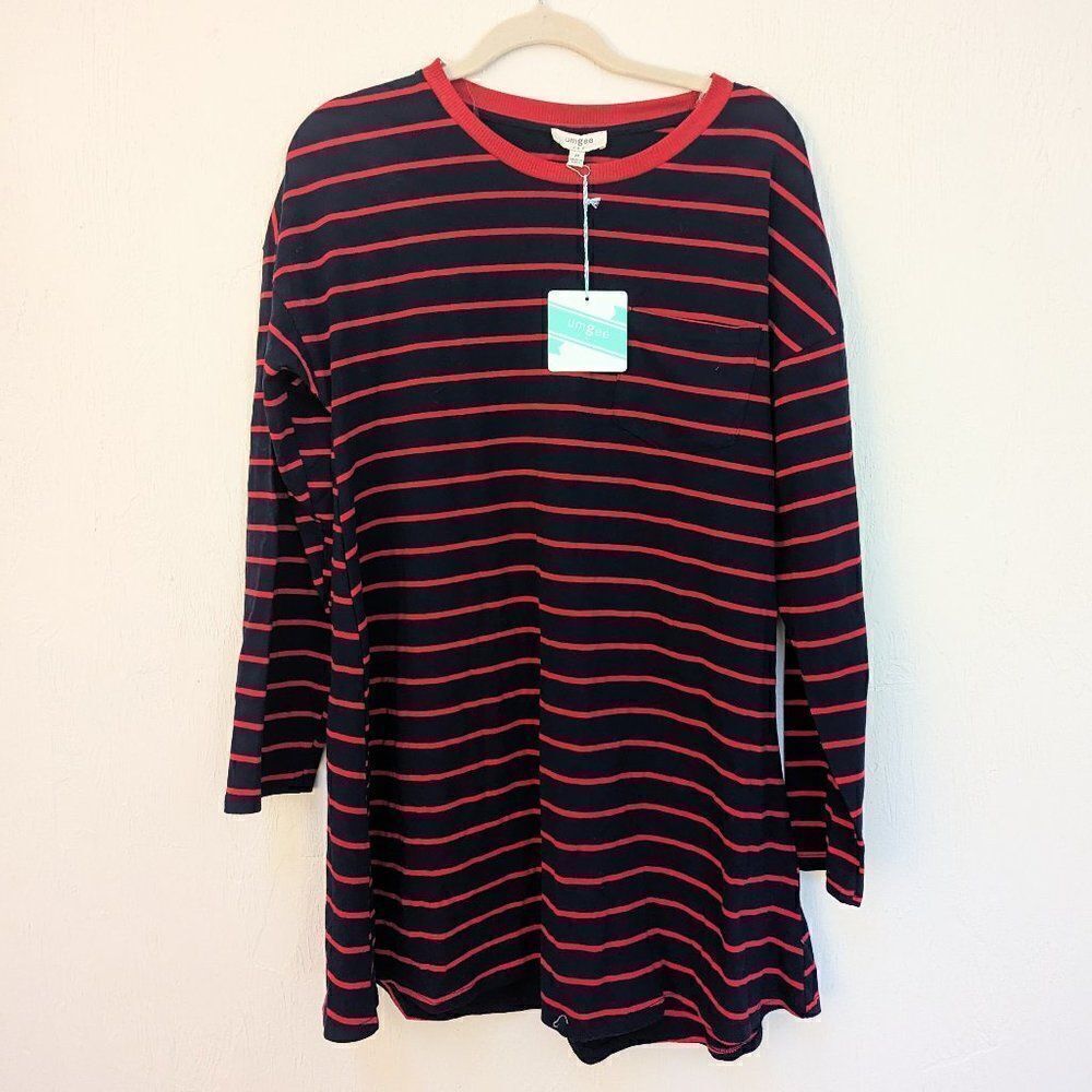 UMGEE Women's Long Sleeve T-shirt Dress/Tunic Blue&Red stripes Size M